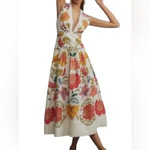 Farm Rio Floral Insects Linen Sleeveless V-Neck Maxi Dress